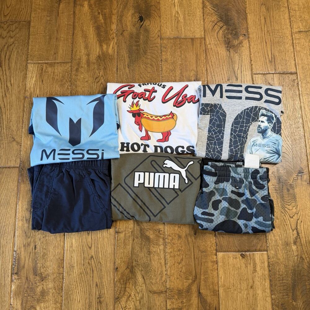 Lot of 6 Boys Summer Athletic Clothing Size S Messi, GOAT USA, Abercrombie
